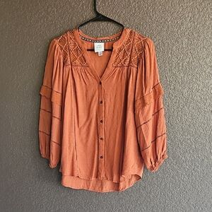 Women's Orange Button-Up Top